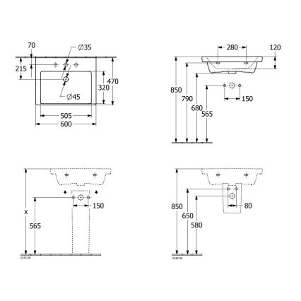 Villeroy & Boch 4A706001 - Lavabo suspendu SUBWAY 3.0 60x47 cm céramique/blanc