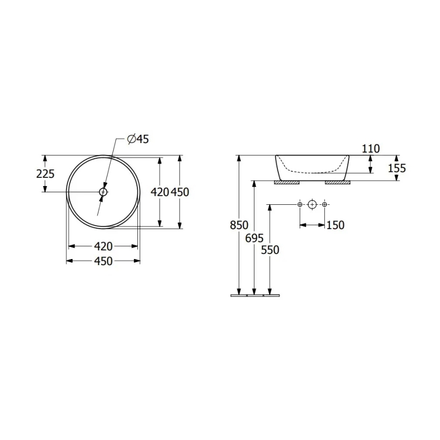 Villeroy & Boch 5A254501 - Lavabo à poser ARCHITECTURA Ø 45 cm céramique/blanc