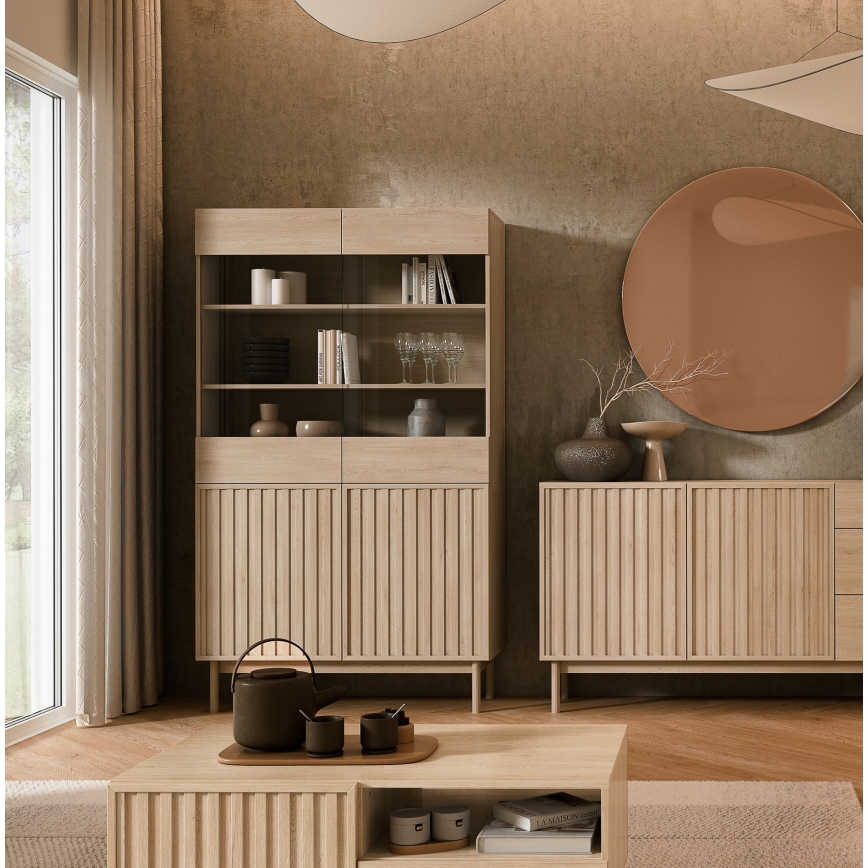 Vitrine KIOTO 106x183x37 cm chêne Cremona/verre