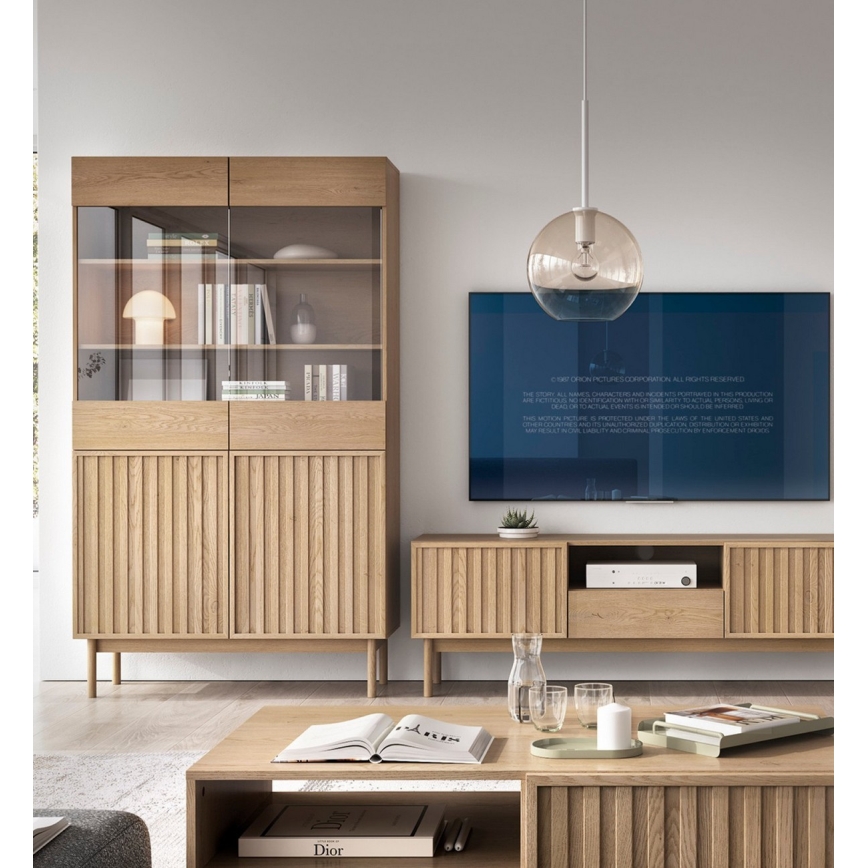 Vitrine KIOTO 106x183x37 cm chêne Cremona/verre
