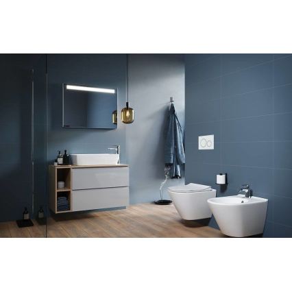 WC suspendu CITY OVAL + abattant SoftClose CITY OVAL + plaque de commande SIGMA + module encastré + plaque isolante