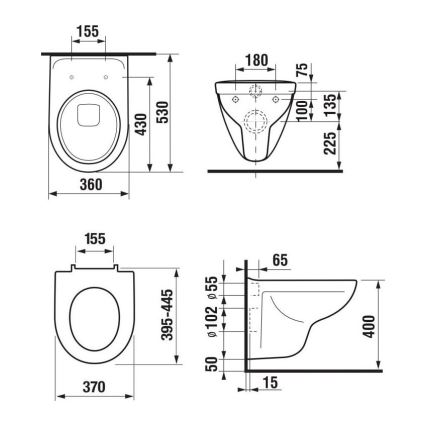 WC suspendu LYRA + abattant SoftClose LYRA + plaque de commande DUAL + module encastré + plaque isolante