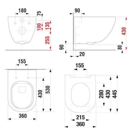 WC suspendu MIO sans bride + abattant à fermeture douce MIO + bouton de chasse DUAL + module encastré + plaque isolante