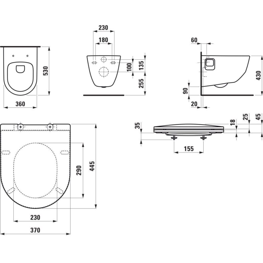 WC suspendu PRO + abattant WC SoftClose PRO + bouton de chasse d'eau à double commande DUAL LIS + module d'encastrement + patin isolant