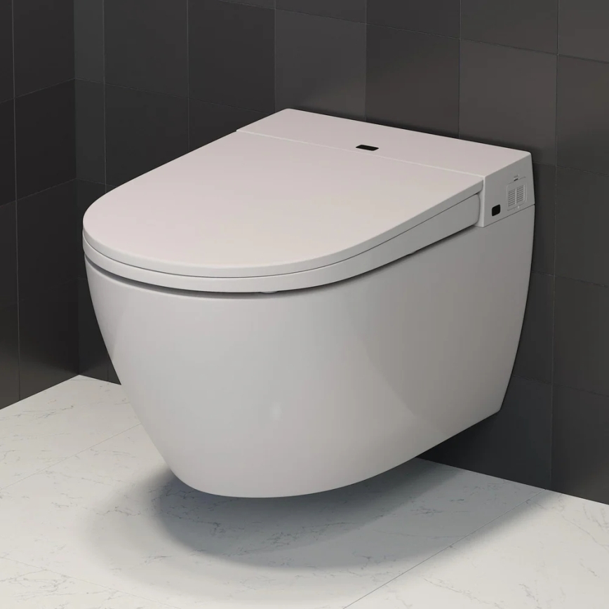 WC suspendu avec bidet intégré TISVILDELEJE 1600W/230V + abattant WC SoftClose à fermeture douce + bouton de chasse SIGMA + module encastré + patin isolant + télécommande