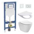 WC suspendu CITY OVAL + abattant SoftClose CITY OVAL + plaque de commande SIGMA + module encastré + plaque isolante