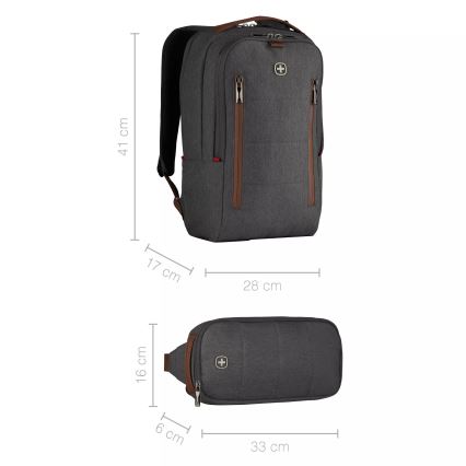 Wenger - Sac à dos pour ordinateur portable 15 l 16" avec pochette pour tablette 12" + crossbody bag Ville Upgrade 2en1 gris