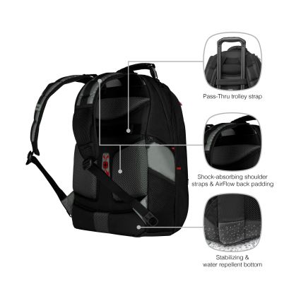 Wenger - Sac à dos pour ordinateur portable 25 l 17" avec pochette pour tablette 12" Pegasus noir/gris