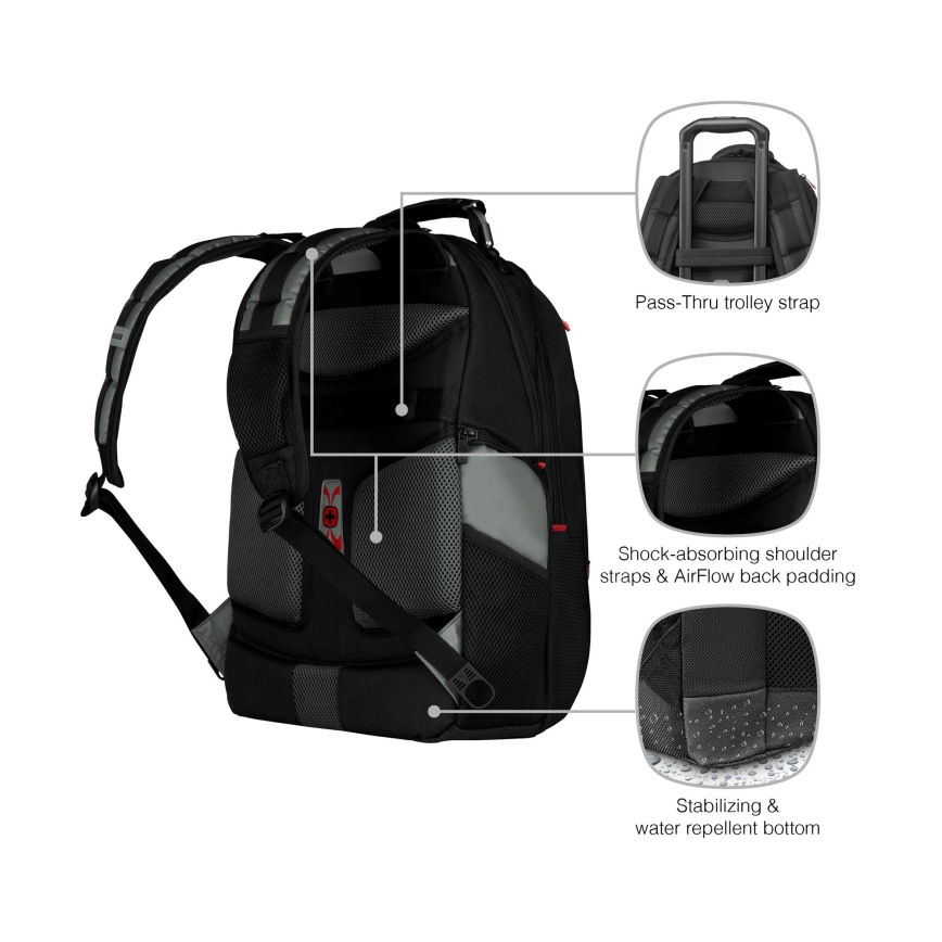 Wenger - Sac à dos pour ordinateur portable 25 l 17" avec pochette pour tablette 12" Pegasus noir/gris