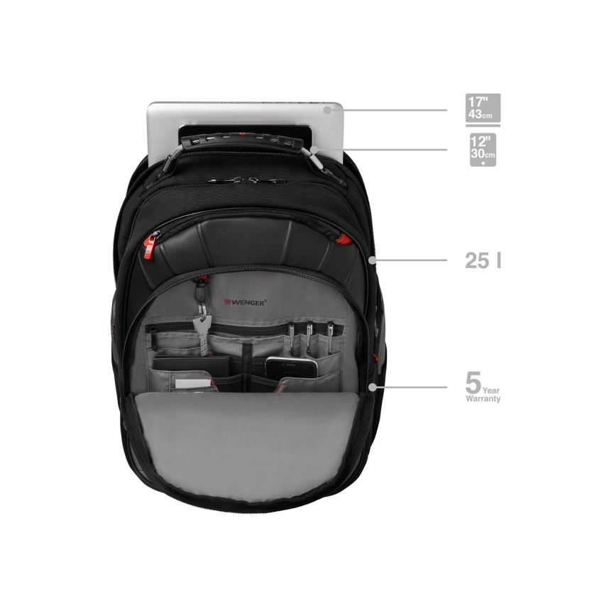 Wenger - Sac à dos pour ordinateur portable 25 l 17" avec pochette pour tablette 12" Pegasus noir/gris