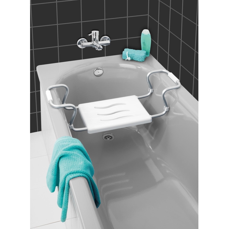 WENKO 17930100-Siège de baignoire SECURA 26x18 cm blanc/argenté