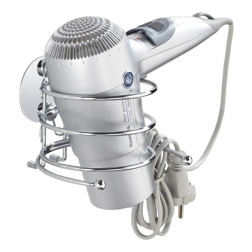 WENKO 18770100 - Support pour sèche-cheveux TURBO-LOC en acier rond 14 x 11,5 cm chrome brillant