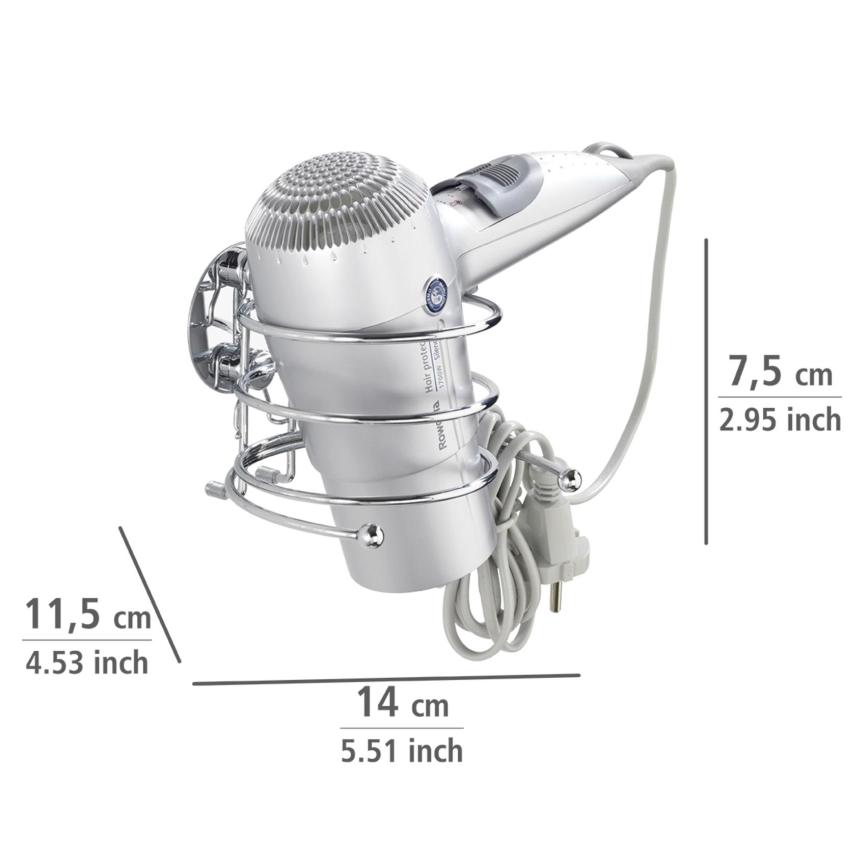 WENKO 18770100 - Support pour sèche-cheveux TURBO-LOC en acier rond 14 x 11,5 cm chrome brillant