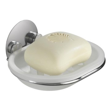 WENKO 18776100 - Porte-savon TURBO-LOC rond en acier 13 x 11 cm, finition brillante chrome/blanc