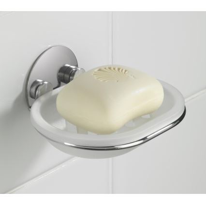 WENKO 18776100 - Porte-savon TURBO-LOC rond en acier 13 x 11 cm, finition brillante chrome/blanc