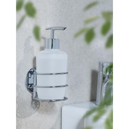 WENKO 18777100 - Distributeur de savon TURBO-LOC ROND ACIER 7,5x16,5 cm chrome brillant/blanc
