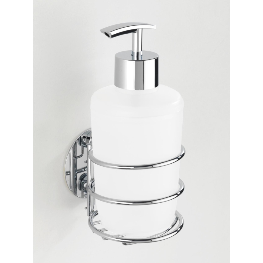 WENKO 18777100 - Distributeur de savon TURBO-LOC ROND ACIER 7,5x16,5 cm chrome brillant/blanc