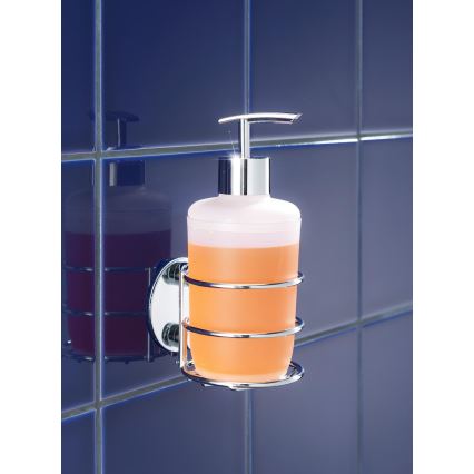 WENKO 18777100 - Distributeur de savon TURBO-LOC ROND ACIER 7,5x16,5 cm chrome brillant/blanc
