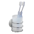 WENKO 18779100-Gobelet pour brosses à dents TURBO-LOC ROND ACIER 7,5x9 cm chrome brillant/blanc