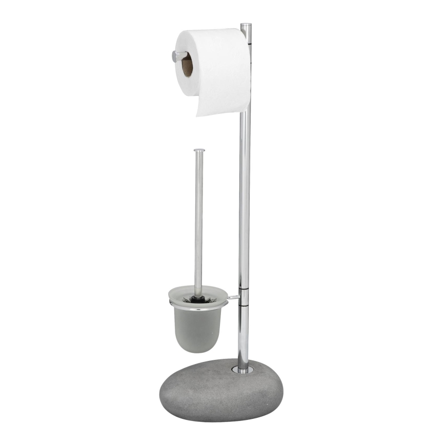 WENKO 19494100 - Brosse WC PEBBLE STONE 23,5x70 cm chrome brillant/gris/satiné