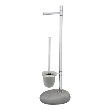 WENKO 19494100 - Brosse WC PEBBLE STONE 23,5x70 cm chrome brillant/gris/satiné