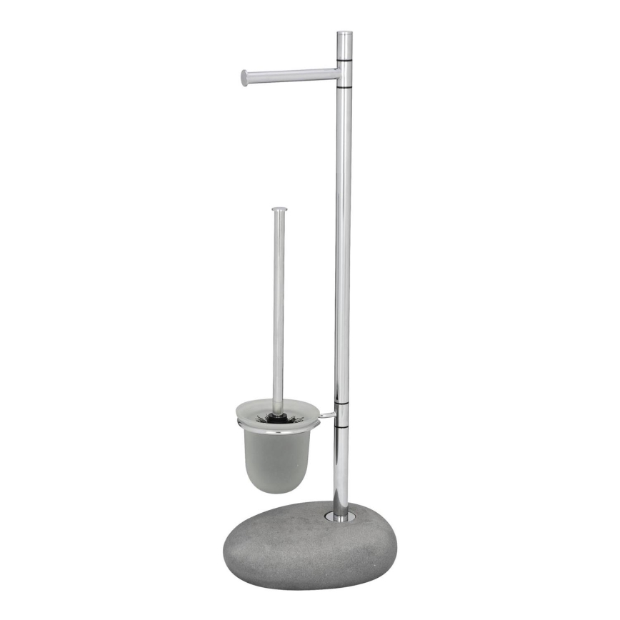 WENKO 19494100 - Brosse WC PEBBLE STONE 23,5x70 cm chrome brillant/gris/satiné
