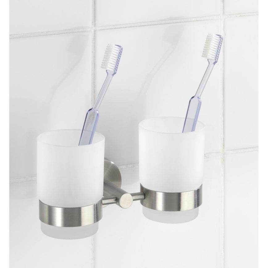 WENKO 19638100 - Porte-brosses à dents BOSIO MATT 17,5x9,5 cm acier inoxydable/argenté