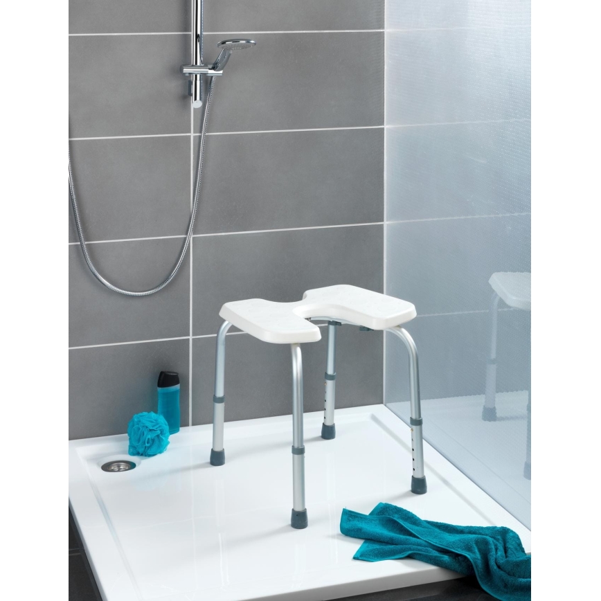 WENKO 206051100-Tabouret SECURA 46x53,5 cm blanc/argenté