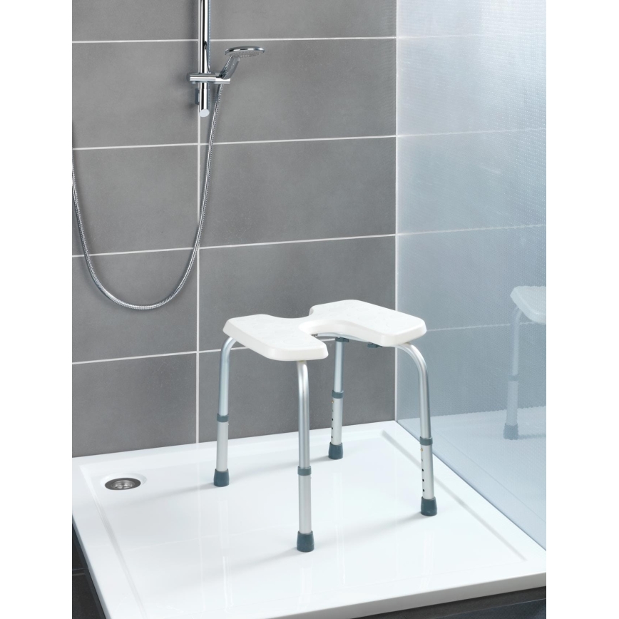 WENKO 206051100-Tabouret SECURA 46x53,5 cm blanc/argenté