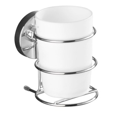 WENKO 20880100-Gobelet VACUUM-LOC MILAZZO 7,5x11,5 cm chrome brillant/blanc