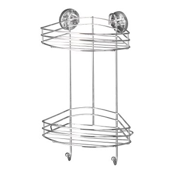 WENKO 20885100 - Étagère d'angle VACUUM-LOC ROND ACIER 24,5 x 41 cm chromé brillant