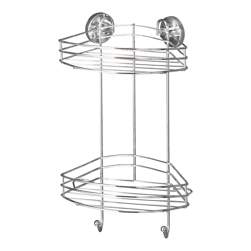 WENKO 20885100 - Étagère d'angle VACUUM-LOC ROND ACIER 24,5 x 41 cm chromé brillant