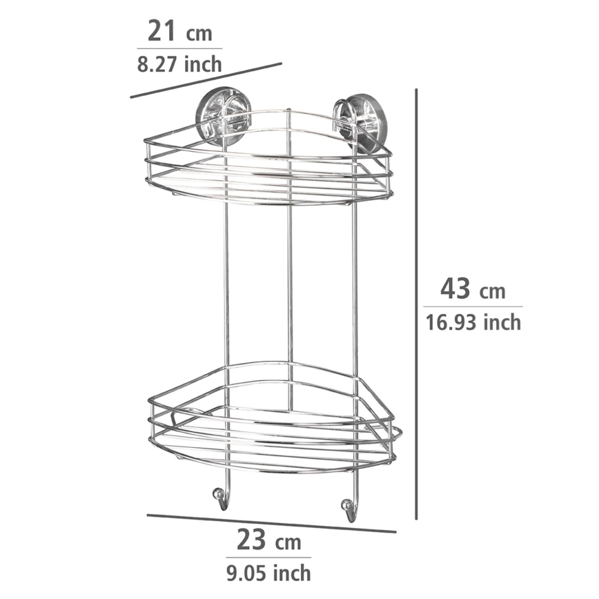 WENKO 20885100 - Étagère d'angle VACUUM-LOC ROND ACIER 24,5 x 41 cm chromé brillant