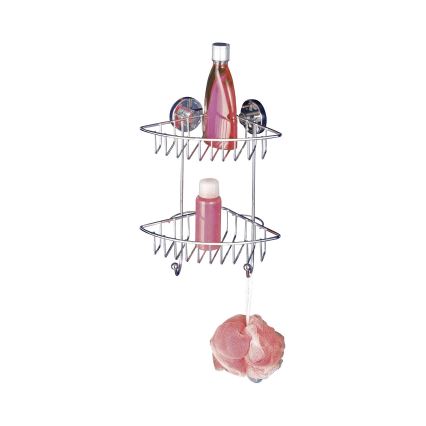 WENKO 20888100-Étagère d'angle VACUUM-LOC RUND STAH 22,5x29,5 cm chromé brillant