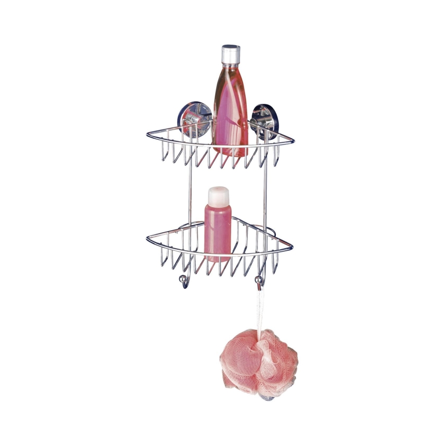 WENKO 20888100-Étagère d'angle VACUUM-LOC RUND STAH 22,5x29,5 cm chromé brillant