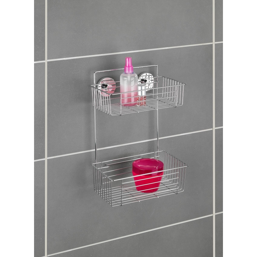 WENKO 20889100-Étagère VACUUM-LOC ronde en acier 26x38 cm chrome brillant