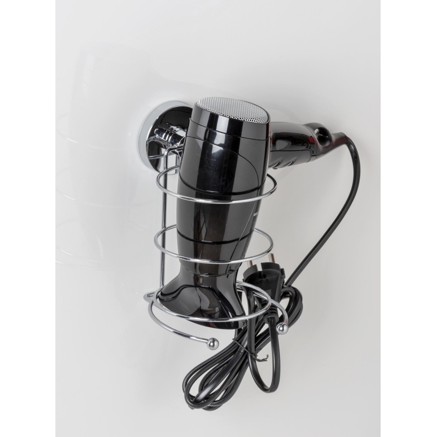 WENKO 20896100 - Support pour sèche-cheveux VACUUM-LOC MILAZZO 12x17 cm chromé brillant