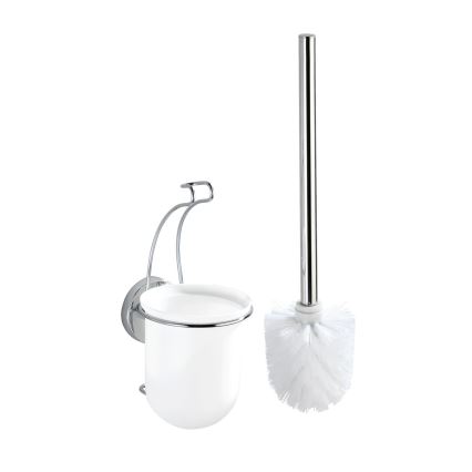 WENKO 20898100 - brosse WC VACUUM-LOC MILAZZO 10 x 34 cm acier inoxydable/chrome brillant/blanc