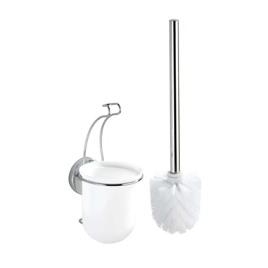WENKO 20898100 - brosse WC VACUUM-LOC MILAZZO 10 x 34 cm acier inoxydable/chrome brillant/blanc