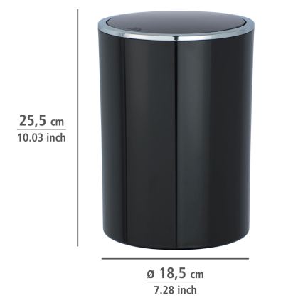 WENKO 22558100 - Corbeille INCA 18,5x25,5 cm noire/chrome brillant