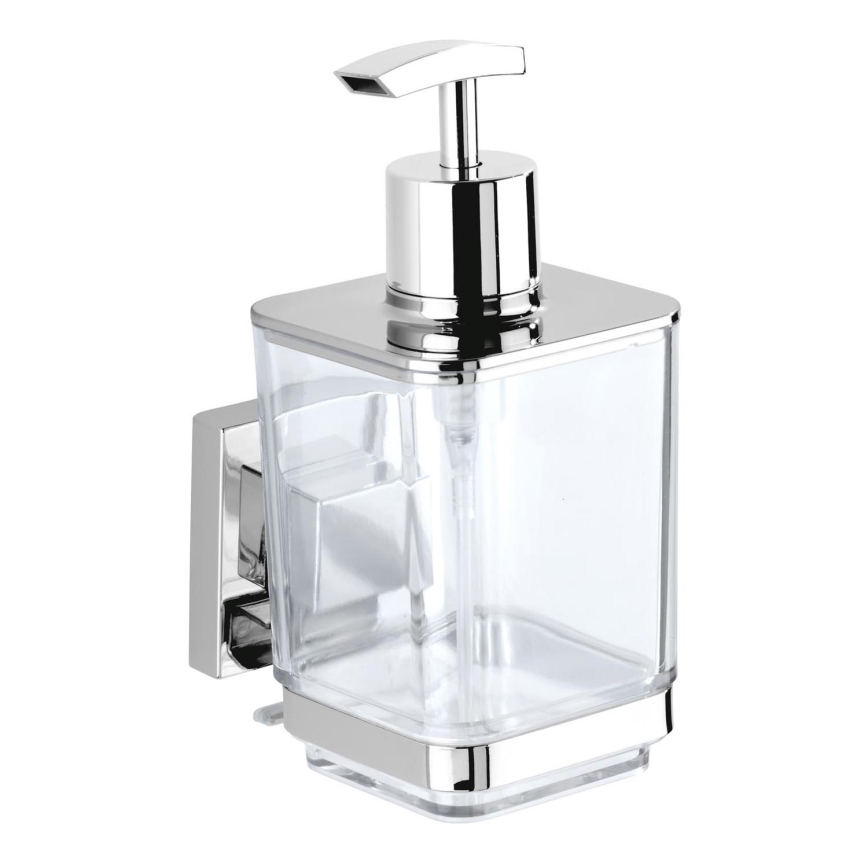 WENKO 22683100-Distributeur de savon VACUUM-LOC QUADRO ED 7,5 x 16 cm argenté/chrome brillant
