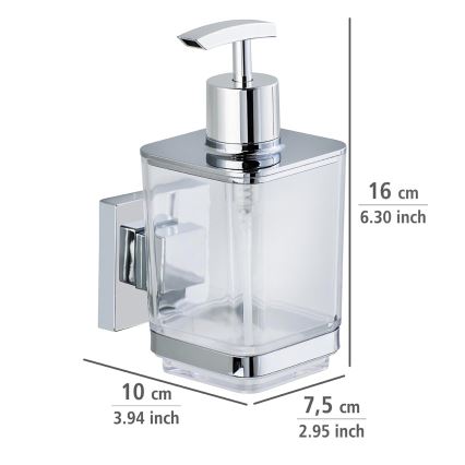 WENKO 22683100-Distributeur de savon VACUUM-LOC QUADRO ED 7,5 x 16 cm argenté/chrome brillant