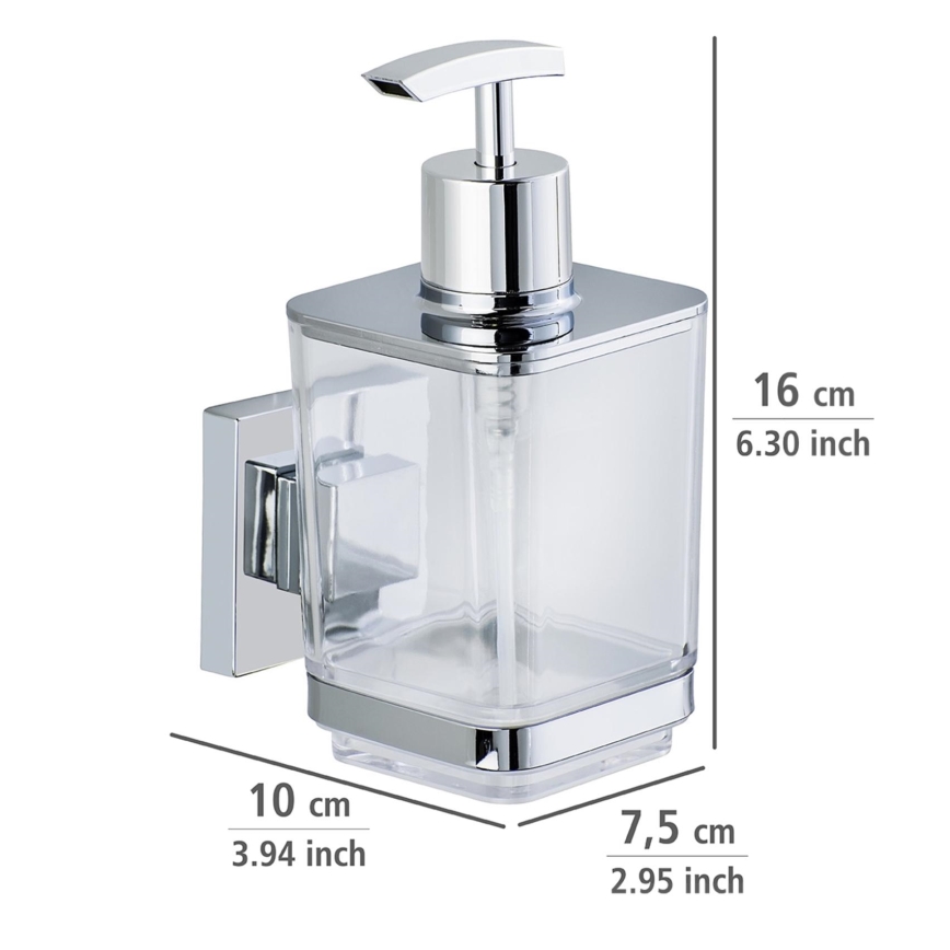 WENKO 22683100-Distributeur de savon VACUUM-LOC QUADRO ED 7,5 x 16 cm argenté/chrome brillant