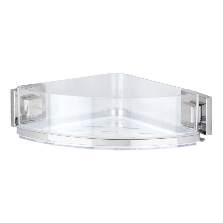 WENKO 22686100-Étagère d'angle VACUUM-LOC QUADRO ED 28x19,5 cm argentée/transparente