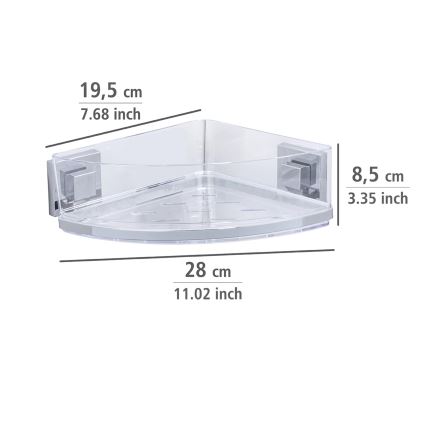 WENKO 22686100-Étagère d'angle VACUUM-LOC QUADRO ED 28x19,5 cm argentée/transparente