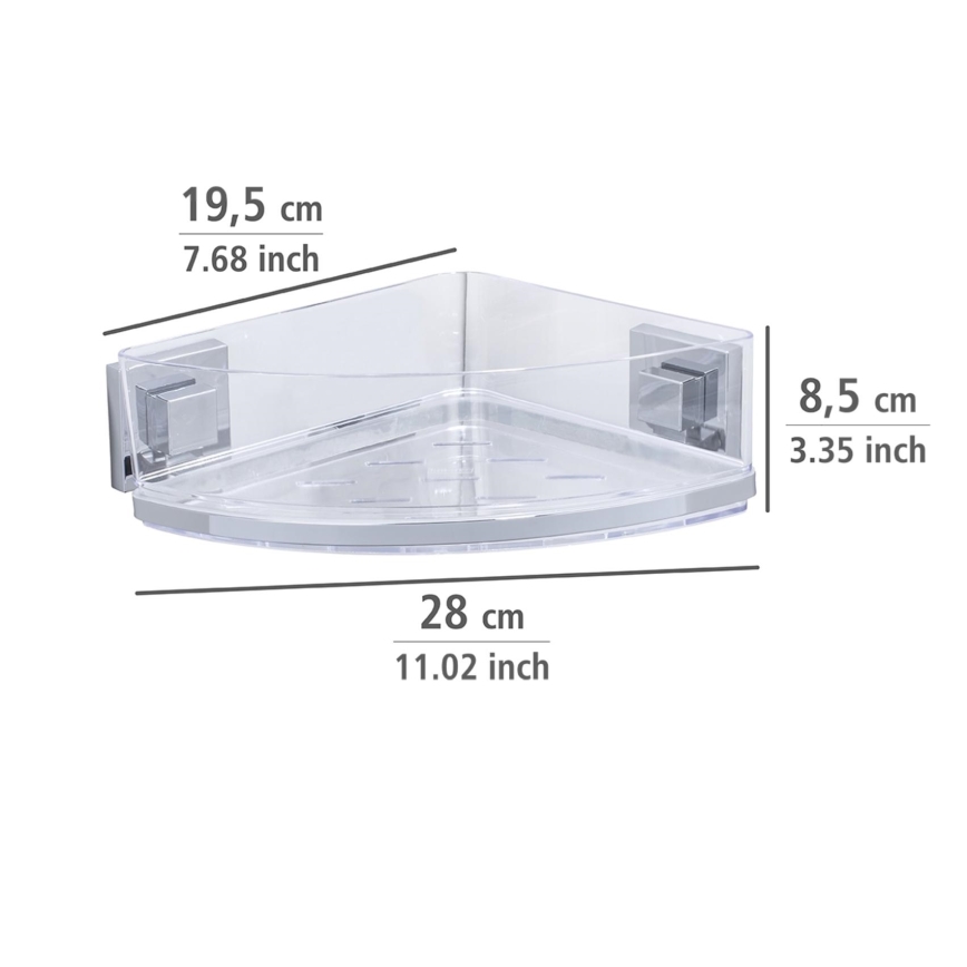 WENKO 22686100-Étagère d'angle VACUUM-LOC QUADRO ED 28x19,5 cm argentée/transparente