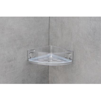 WENKO 22686100-Étagère d'angle VACUUM-LOC QUADRO ED 28x19,5 cm argentée/transparente