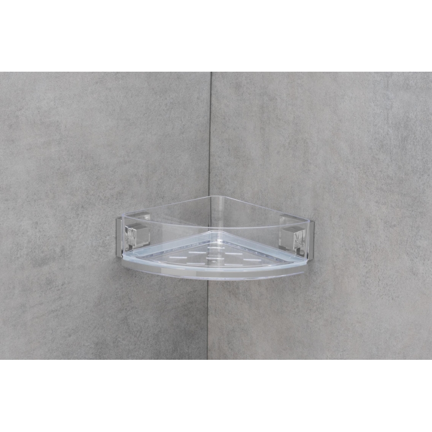 WENKO 22686100-Étagère d'angle VACUUM-LOC QUADRO ED 28x19,5 cm argentée/transparente