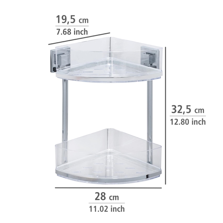WENKO 22690100-Étagère d'angle VACUUM-LOC QUADRO ED 28x32,5 cm argentée/chrome brillant