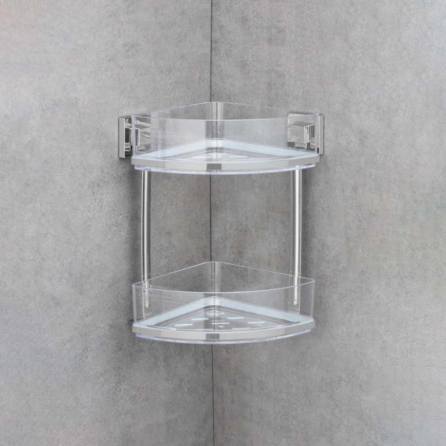 WENKO 22690100-Étagère d'angle VACUUM-LOC QUADRO ED 28x32,5 cm argentée/chrome brillant